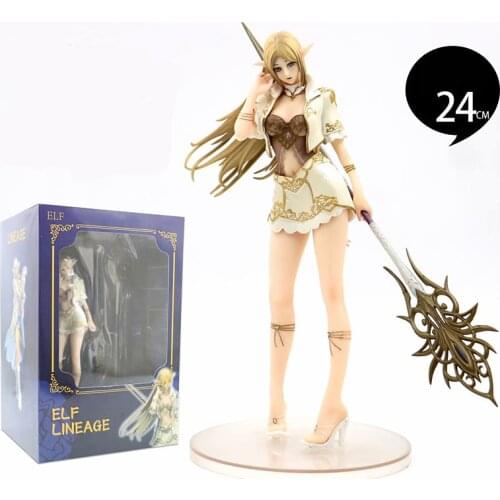 24 CM Anime Lineage Heaven 2 Elf Female Mage with Weapon PVC Action Figure Collectible Model Toys with Box