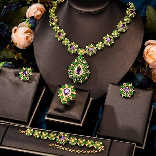 Missvikki Exclusive Princess Luxury Vintage CZ Necklace Earring Bracelet Ring Party Jewelry Set for Women Bridal PartyLady