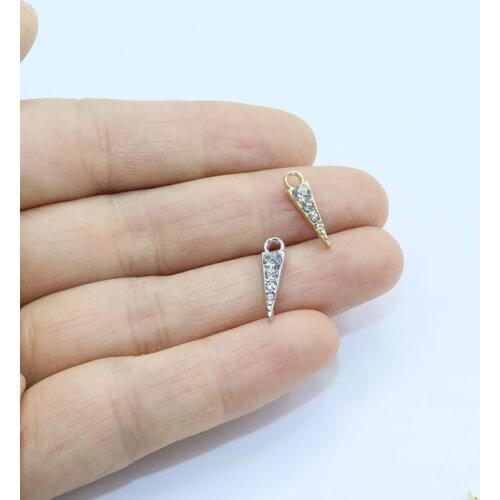 Eruifa 10pcs 4*12mm Triangle with Rhinestone Coin Zinc Alloy necklace,earring bracelet jewelry DIY handmade 2 colors