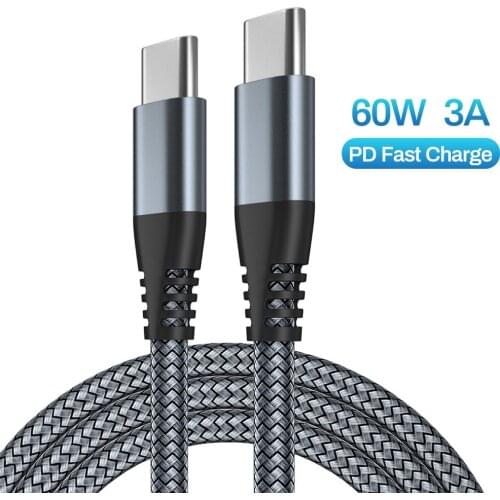 60W 3A Mobile Phone Charger Cable For Xiaomi Huawei Samsung Laptop USB Type C To C Cable Data Transmit Fast Charging Ebow Cord