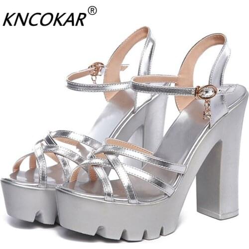 KNCOKAR Summer Silver Catwalk Model High Heels With A Waterproof Platform 13cm Thick With Large Size Womens Sandals