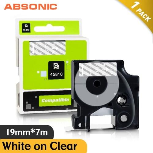 Absonic White on Clear Compatible for Dymo D1 45810 19mm*7m label tape for dymo MobileLabeler LabelWriter 450 Duo 360D 420P 300