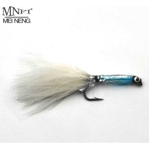 MNFT 10PCS 4# Ghost Tail Blue Fin Silver Body Streamer Minnow Fly Popular for Fly Fishing Blue black and white Fishing Flies