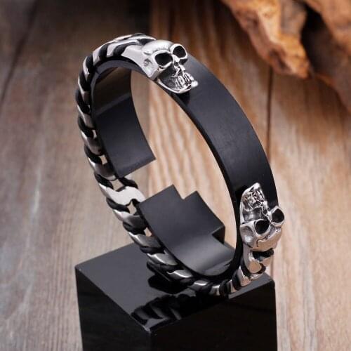 Skull Link Chain Stainless Steel Bangles For Men Fashion Punk Hiphop/Rock Metal Bangles For Male Jewelry