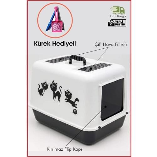 Indoor Cat Toilet Container 54,5X39,5X39 Cm Unbreakable Flip Cover Shovel Gift