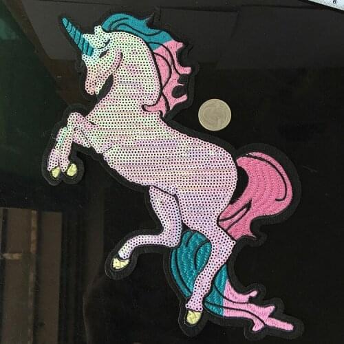 New 1PCS Unicorn Sequins Patch for Clothing Iron on Transfer Patch Applique for Clothes DIY Sew on Embroidery Badge Patches H
