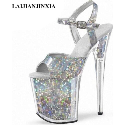 LAIJIANJINXIA New Summer Sandals Nightclub Pole Dance Shoes Show 8 Inch Crystal 20 CM High Heeled Womens Platform Sandals