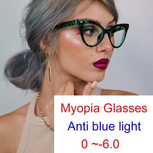 Fancy Sexy Green Cat Eye Myopia Glasses Blue Light Blocking Womens Prescription Glasses Retro Optical Spectacle Frames Okulary