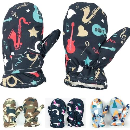 Gloves Boy Girl Winter Mittens Warm Fingerless Skiing Accessory Cartoon Waterproof Outdoor Fleece Lining For Baby Kids