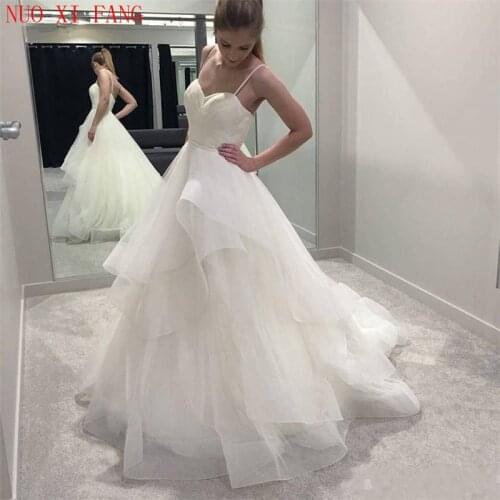 Spaghetti Straps Ruffles Wedding Dresses 2020 Pleats Sweetheart Ball Gown Tulle Tiered Bridal Wedding Gowns vestido de noiva