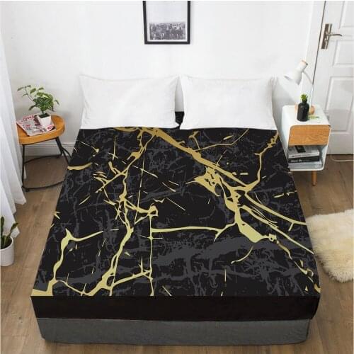 Nordic Modern Style Marble Pattern Printed Fitted sheet With Elastic Band solid Bed Sheet Cover-Wrinkle Fitted Sheets