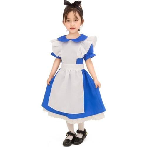Girl Blue Alice In Wonderland Halloween Costume For Kids Party Lolita Maid Dress Cosplay Fancy Carnival Costumes