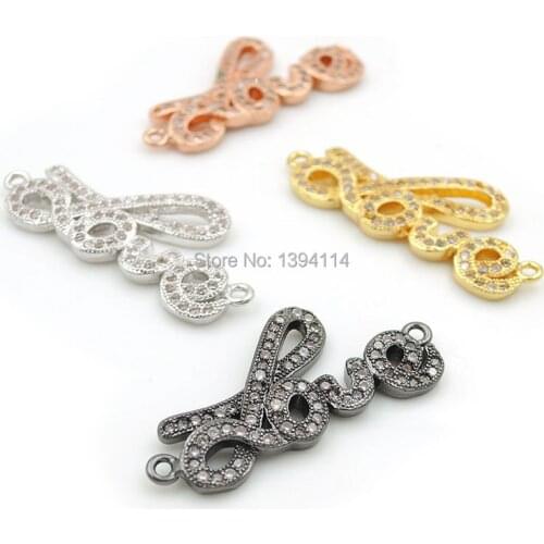 28*14*2mm Micro Pave Clear CZ LOVE Arc Connectors Fit For Making Bracelets Jewelry