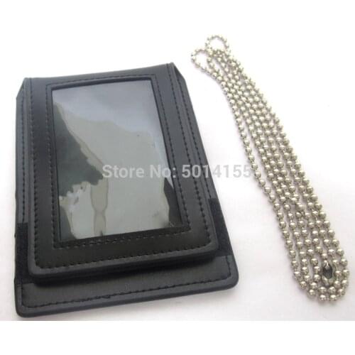 US Military Tactical Neck Badge ID Credit Card Pen Holder Leather Pouch