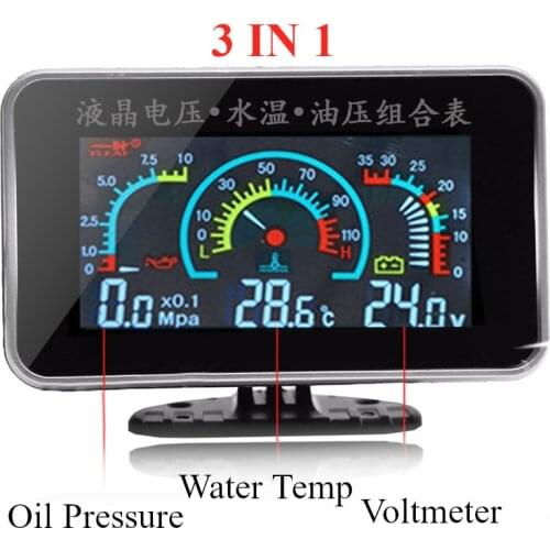 Universal Car 3 IN 1 LCD Truck Car Oil Pressure Gauge Voltmeter Water Temp Gauges Combination Table With Sensors 12v/24v