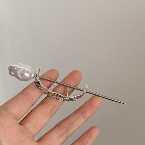 New Japan Vintage Silver Color Metal Lava Irregular Pearl Arc Hairpin Hair Sticks Head Hairpins Headwear Accessories for Women