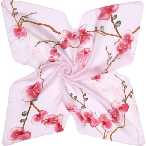 2021 Design Women Silk Neck Hair Scarf Winter plum Print Lady Square Foulard Headband Accessories Hand Neckerchief Scarves