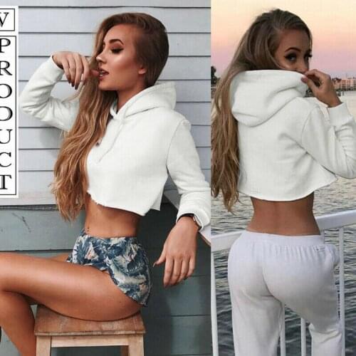 US Women Sweatshirt Jumper Sweater Crop Top Coat Sports Pullover Tops Hoodie New