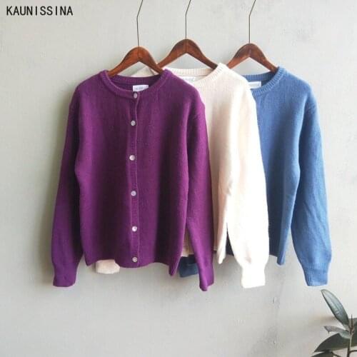 Women Knitted Cardigan Sweater Autumn Winter Outer Wear Round Neck Sweaters Jacket Korean Style Stugent Grils Thick Cardigans