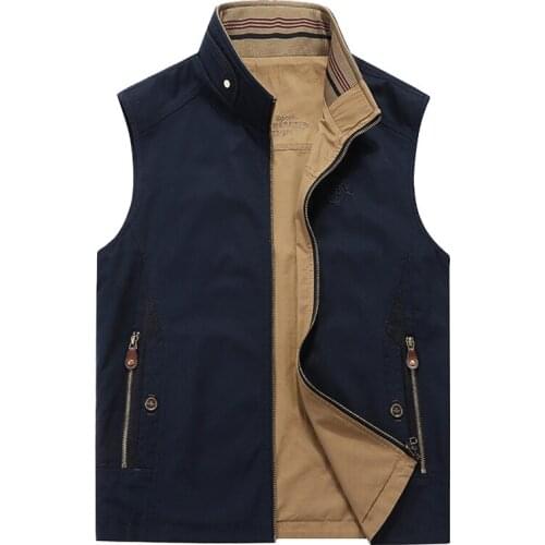 Brand Vest Men Stand Collar Reversible Vest Photography Military Sleeveless Jacket Gilet Homme Size 5XL Chalecos Para Hombre