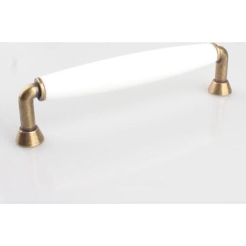 128mm Fashion simple white bronze vintage furniture handles Beramic cabinet drawer pull knob 5"Antique brass dresser door handle
