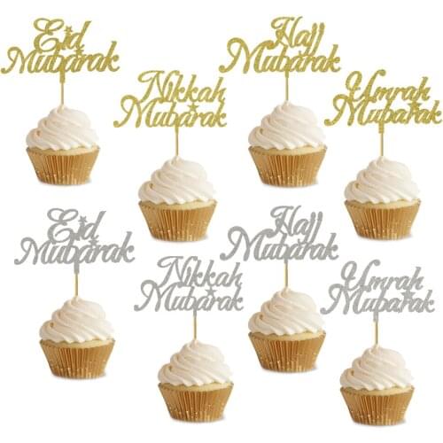 20pcs 3x5Inch Eid Cupcake Topper Nikkah Mubarak Eid Mubarak Hajj Mubarak Umrah Mubarak Cupcake Topper For Eid al-Fitr Decoration