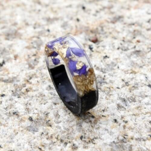 2019 Dropshipping Black Light Gold Foil Premium Resin Ring Louvre Face Male and Female Lovers' Resin Wooden Wedding Band Ring