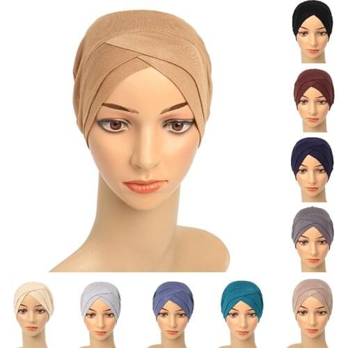 2020 Full Cover Inner Hijab Caps Muslim Stretch Turban Hat Islamic Underscarf Bonnet Solid Color Under Scarf Caps Turbante Mujer