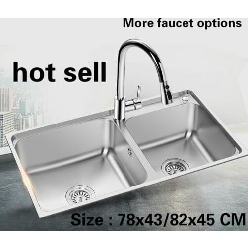 Free shipping Standard fashion kitchen double groove sink durable 304 food grade stainless steel hot sell 78x43/82x45 CM