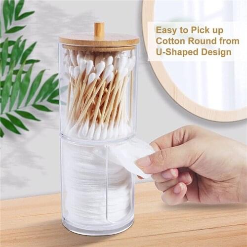 Makeup Cotton Pad Organizer Bathroom Storage Box For Cotton Swabs Cosmetics Jewelry Makeup Remover Pad Container With Bamboo Lid