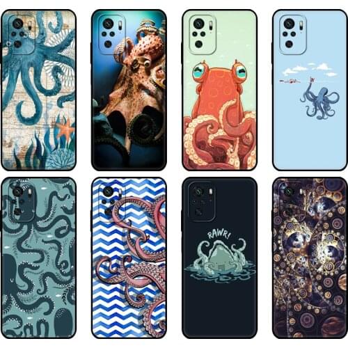 Black tpu Case For Xiaomi Redmi 9T Case Redmi Note 9T Note 10 Pro Case blue sea octopus