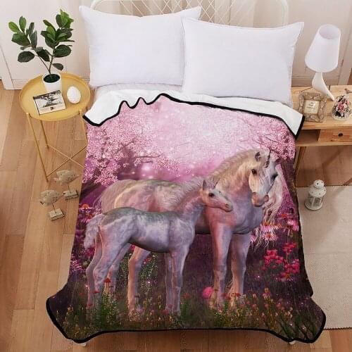 Pink Unicorn Velvet Plush Throw Blanket Floral Printed for Children Girls Sherpa Blanket for Couch Bedding Cover Bedspread