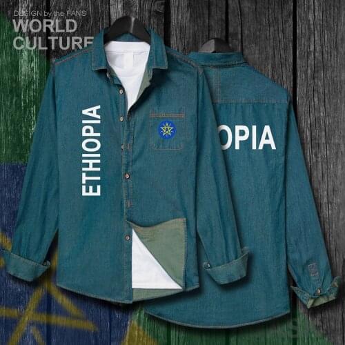 Ethiopia Ethiopian Horn of Africa ETH ET Men Jacket Flags Clothes Autumn Turn-down Collar Jeans Shirt Long Sleeve Cowboy Coat 20