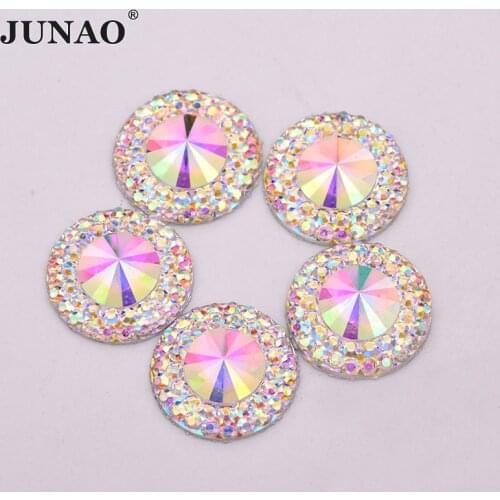 JUNAO 8 10 12 18 20 30 40mm Large AB Crystal Rhinestone Applique Flat Back Resin Gems Non Sewn Strass Crystal Stones for Crafts