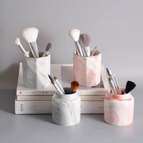 Multi-Purpose Marble Pattern Storage Holder Cosmetic Brush Makeup Holder Ceramic Pencil Bucket Pen Storage Rack Container