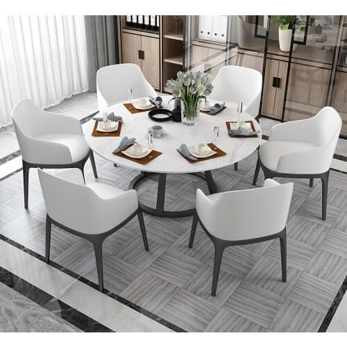 Marble table northern Europe modern simple table and chair combination round table household table light luxury iron restaurant