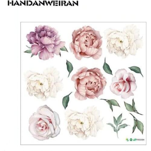 2PCS Rose Flowers Wall Sticker Vintage Lilac Peony Room Decals Mural Home Decor Kidsroom Girls Gift House Decoration30*60cm