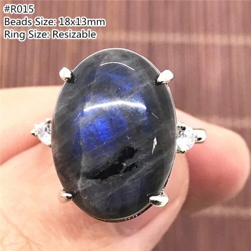Natural Labradorite Ring Jewelry For Women Men Crystal 18x13mm Beads Healing Luck Moonstone Stone Adjustable Ring Gemstone AAAAA