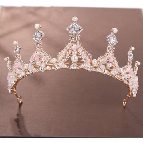 New Wedding Crown Pearl Rhinestone Crystal Crown Golden Crown Headdress Princess Crown Bride Wedding Hair Accessories Headdress