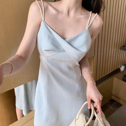 2021 New holiday blue French niche sling chiffon skirt womens summer korean dress women dresses summer 2020