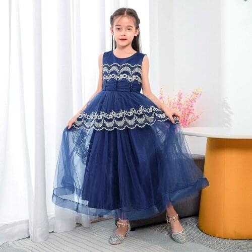 2020 Winter New Girls Clothes Piano Costume Wedding Dresses Flower Girls Long Dress Lace Mesh Birthday Dresses Princess Dresses
