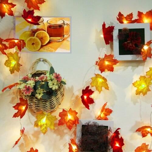 New Autumn Decoration 20/30/40 LED Artificial Autumn Leaves Maple Leaves Fall Garland String Light Decor Halloween Christmas