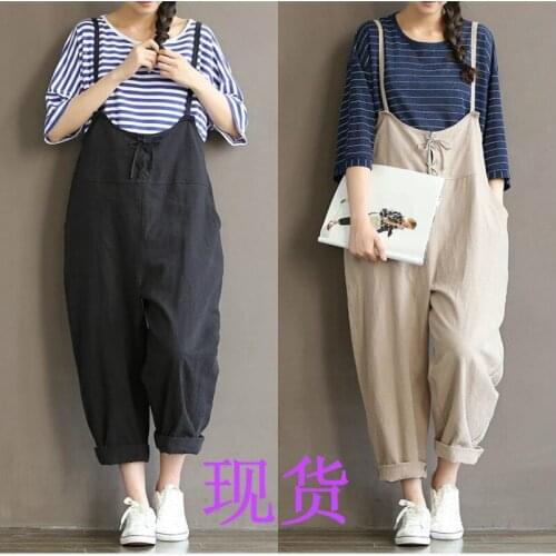 New Vintage High Waist Loose Casual Pocket Jumpsuit Strap Rompers Women Sleeveless Casual Wide Legs Jumpsuits Overall Playsuit
