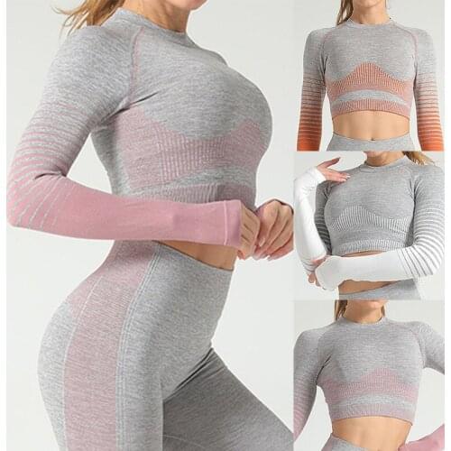 Gym Clothing Long Sleeve Crop Top Shirts Women Seamless Yoga Set High Waist Running Leggings Workout Pants Fitness Sports Suits