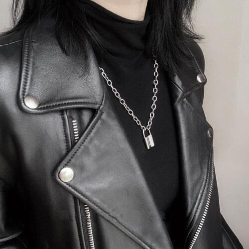 1pcs Rock Lock Choker Long Chain Necklace Two Holder Punk Link Chain Padlock Pendant Necklace Hiphop Women Men Gothic Jewelry