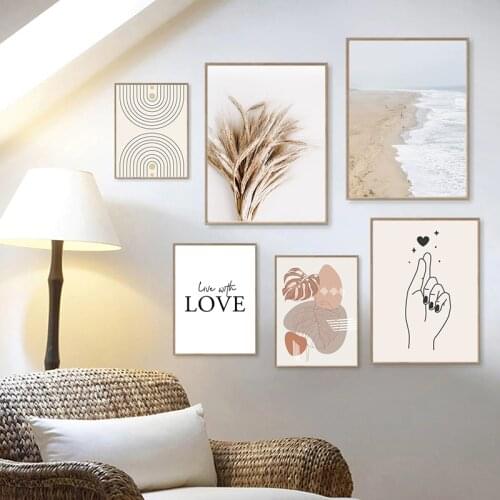 Pastel Coastal Beach Landscape Photo Posters Beige Pampas Print Gallery Wall Art Canvas Painting Pictures for Living Room Decor