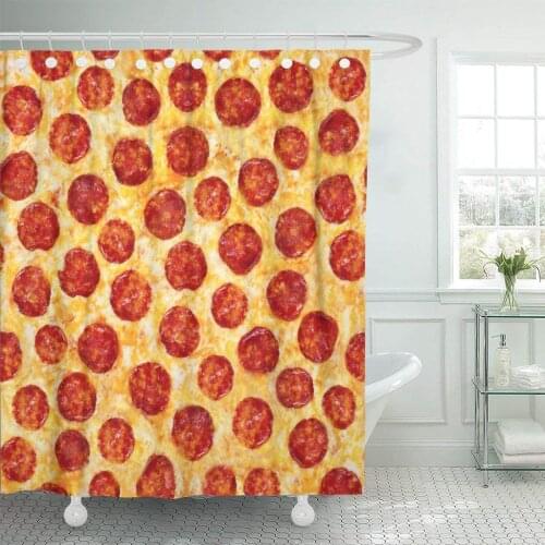 Pepperoni Pizza Food Use This Material and Menus Collage Shower Curtain Waterproof 72 x 78 Inches Set with Hooks