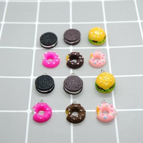 Donuts Oreo hamburger charms pendants for jewelry making bracelets necklace earrings making resin flat back cabochon