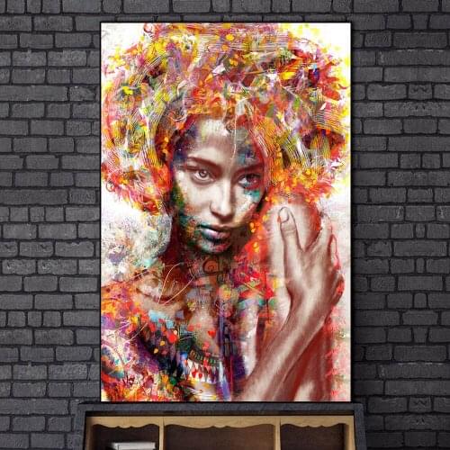 Portrait Of African Art Woman Canvas Paintings On the Wall Art Posters And Prints Abstract Graffiti Art Pictures Home Decoration