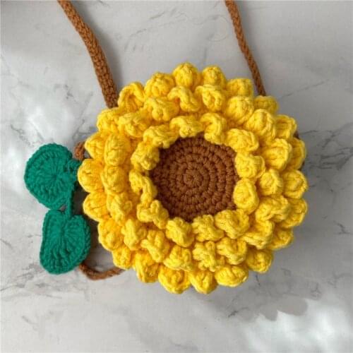 DIY Handmade Small Cross-body Bag Sunflower Shape Crochet Key Case Wool Knitting Purse Women Party Bag